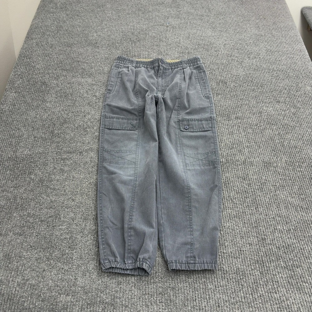 Vintage Bugle Boy Cargo Pants Boys L Grey Polyester Cotton Elastic Hem Gorpcore